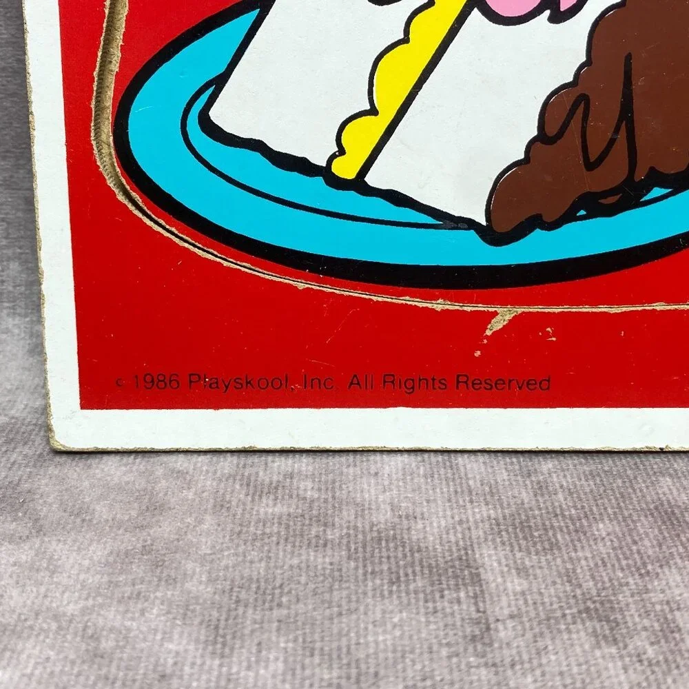 Vintage Playskool 1986 Happy Birthday Wooden Puzzle - 4 Pieces - Ages 1-3 Years